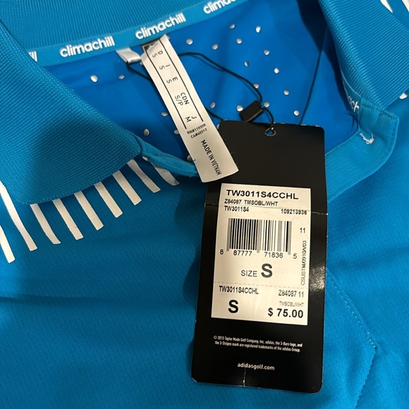 NWT ADIDAS Climachill Polo Golf top.  Turquoise and white. Women’s size Small. - Picture 6 of 9